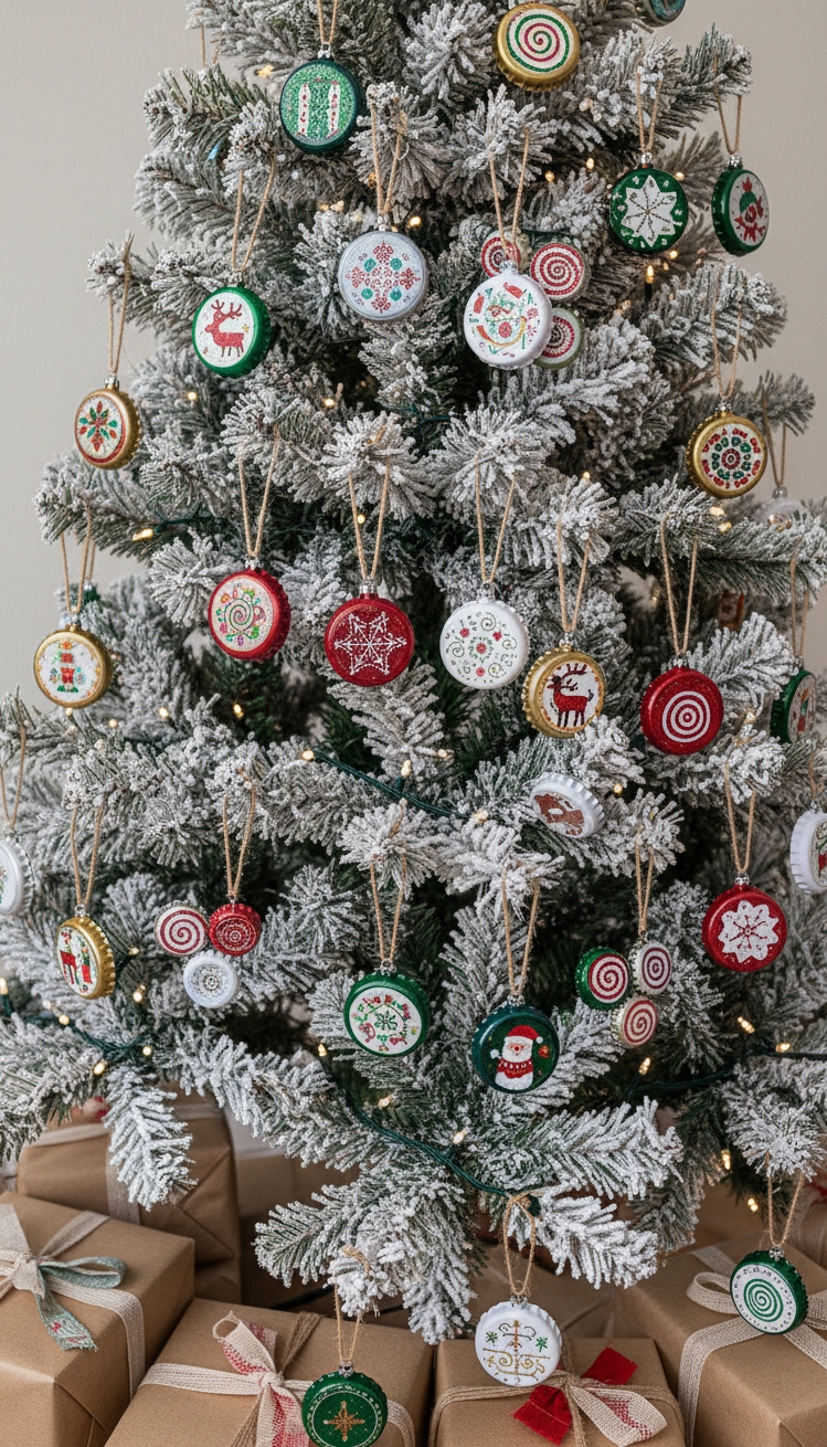 christmas ornament crafts - Bottle Cap Ornaments: Recycled Design - These bottle cap ornaments catch the light with...