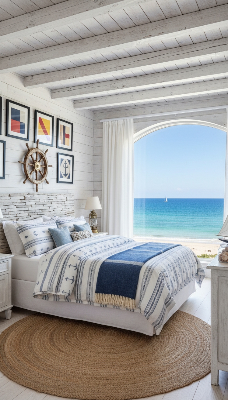 exposed beams bedroom - Exposed Beams: Coastal Bedroom Style - These whitewashed beams steal the show. They stretch...