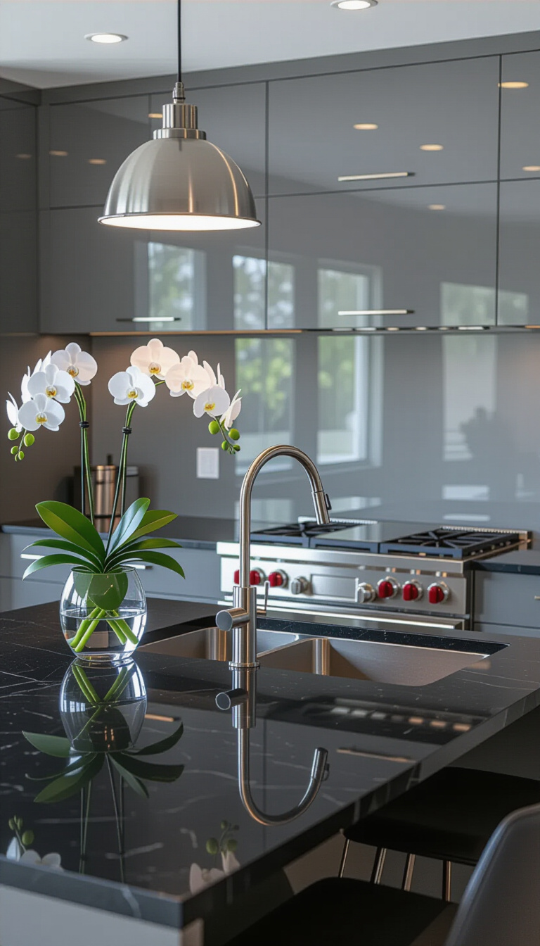 kitchen cabinet colors - Misty Graphite: Kitchen Cabinet Color Inspiration - Misty Graphite cabinets steal the show in this...