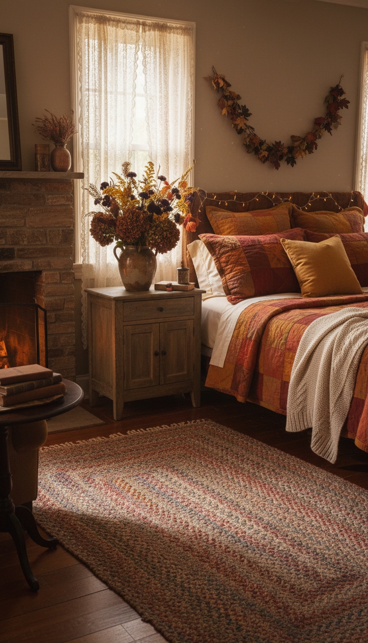 country-style bedroom - Cozy Country Bedrooms: Autumn Hues - Dried blooms in a simple vase capture the...