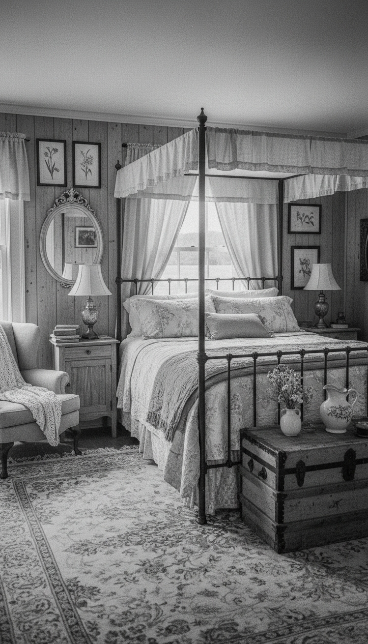 country-style bedroom - Vintage Country Bedroom Design Ideas - These iron bed frames command attention with their...
