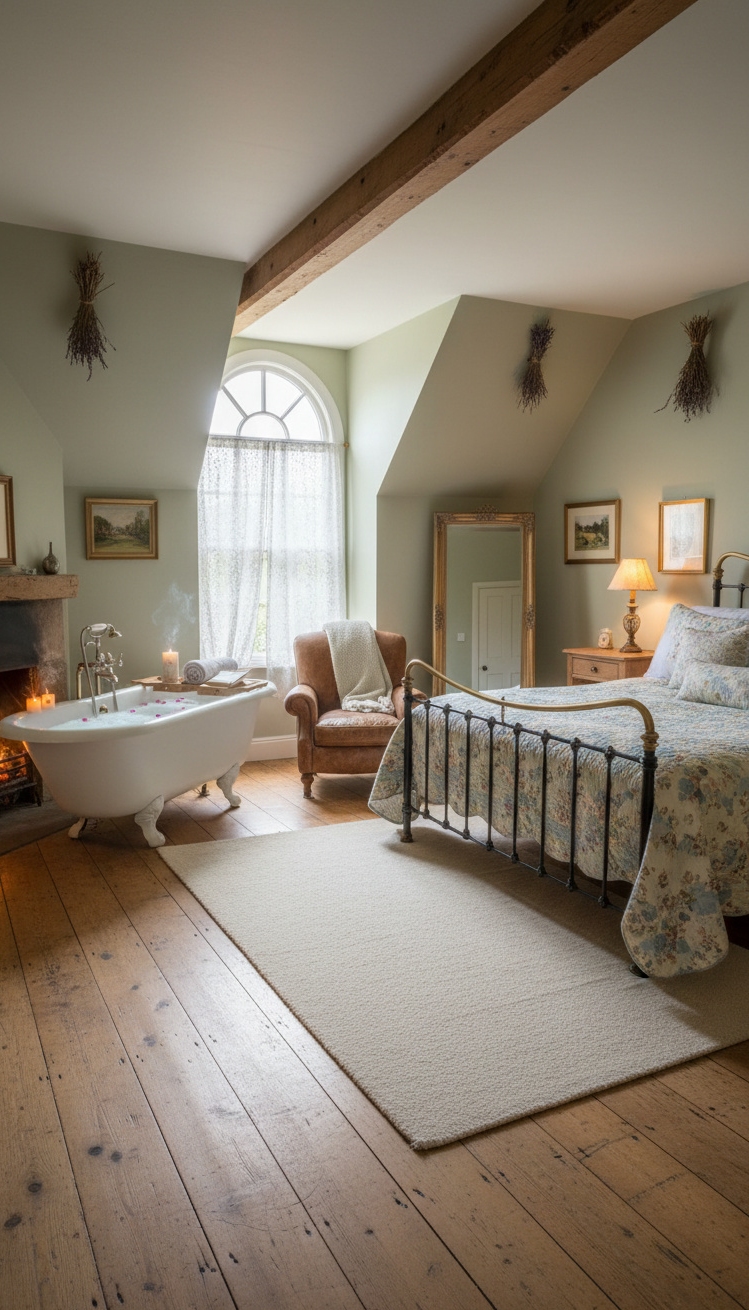 country-style bedroom - Clawfoot Tub: Country Bedroom Charm - The clawfoot tub steals the show in this...