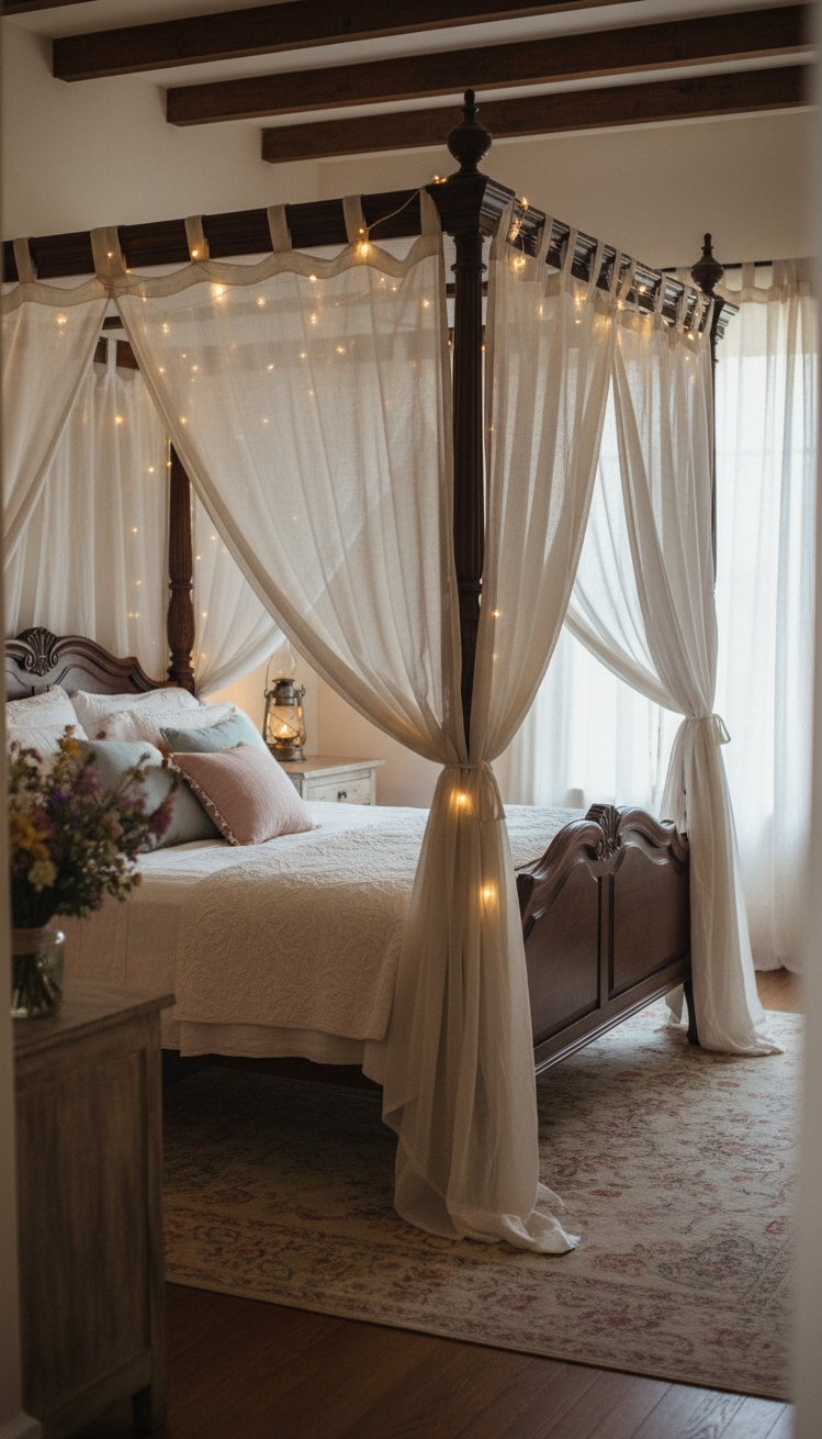 country-style bedroom - Canopy Beds: Country Style Romance - The canopy bed immediately draws your eye, draped...
