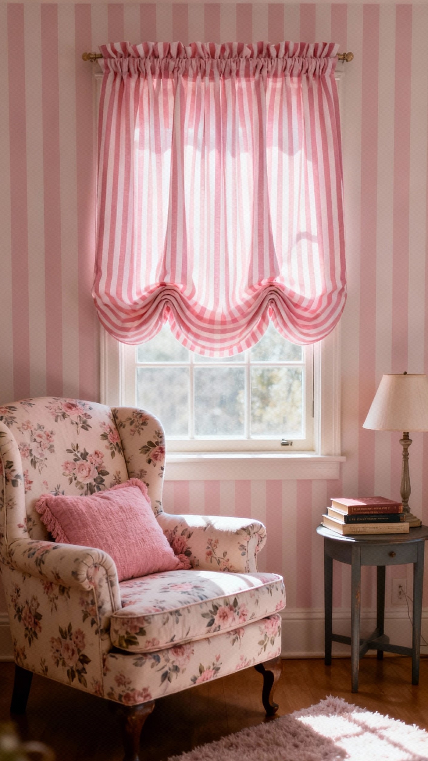 pink curtains bedroom ideas - Pink Curtains: Cozy Bedroom Nook Ideas - These balloon curtains in soft pink and white...