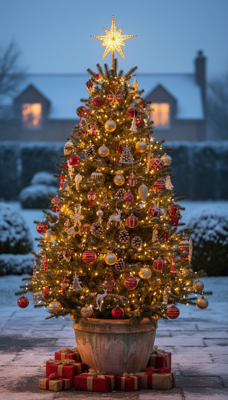 christmas garden decorations - Outdoor Christmas Tree Design Ideas - The outdoor Christmas tree glows warmly, a beacon...