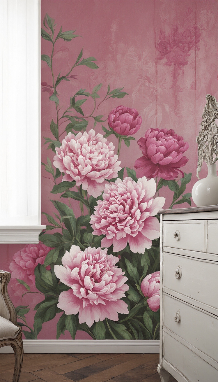 Deep Pink Wallpaper - Deep Pink Wallpaper: Floral Mural Magic - The deep pink wallpaper immediately envelops you in...
