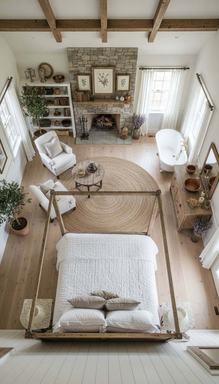 farmhouse bedroom ideas - Farmhouse Bedroom Design: An Aerial View - The whitewashed shiplap walls create a bright, airy...