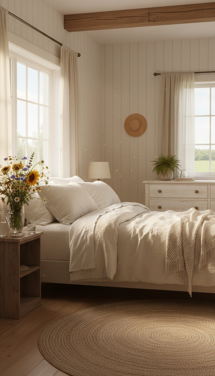 farmhouse bedroom ideas - Farmhouse Bedrooms: Light and Airy Designs - The sunlight streams into this farmhouse bedroom, washing...