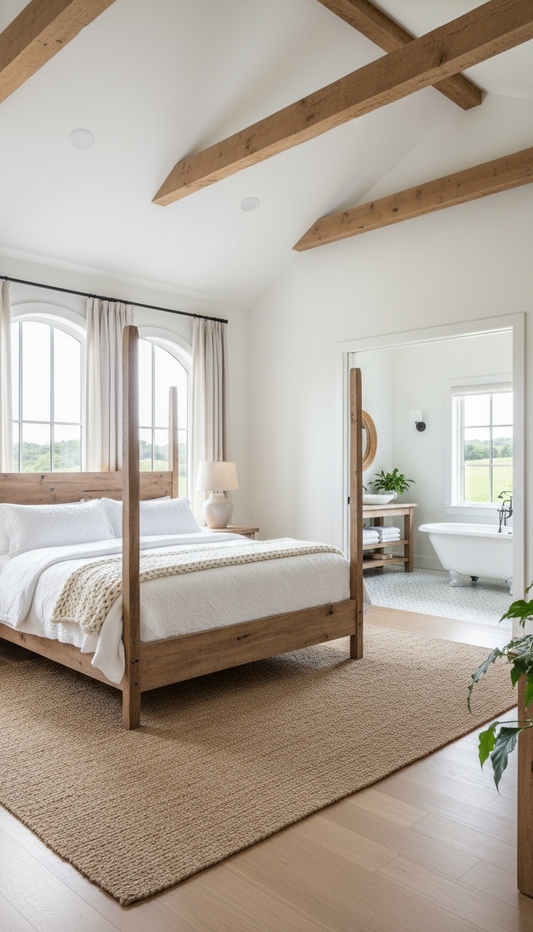 farmhouse bedroom ideas - Farmhouse Bedrooms: Airy Whites & Wood - The white walls create a bright, open space,...