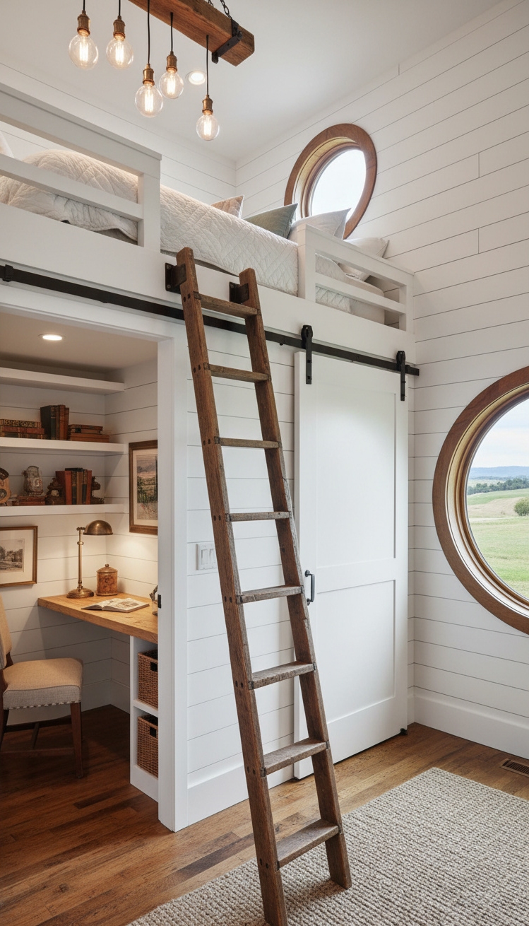 farmhouse bedroom ideas - Farmhouse Bedrooms: Ladder Loft Design - The wooden ladder immediately catches your eye, its...