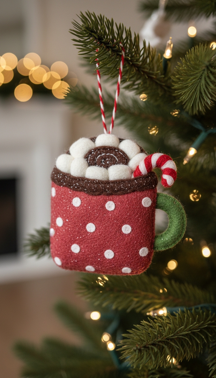 felt christmas ornaments - Felt Cocoa Ornaments: Cozy Christmas Design - The felt cocoa mug ornament practically steams with...