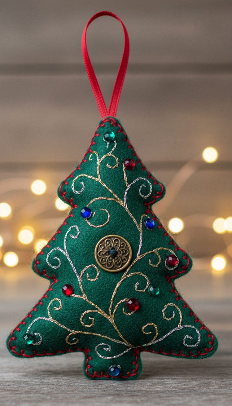 easy christmas ornaments - Felt & Button Ornament Designs - These felt ornaments feel so cozy. The maker...