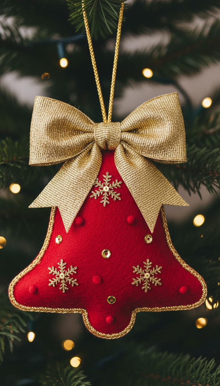 felt christmas ornaments - Felt Christmas Ornaments: Bell Design - These felt bells feel so festive. The crafter...