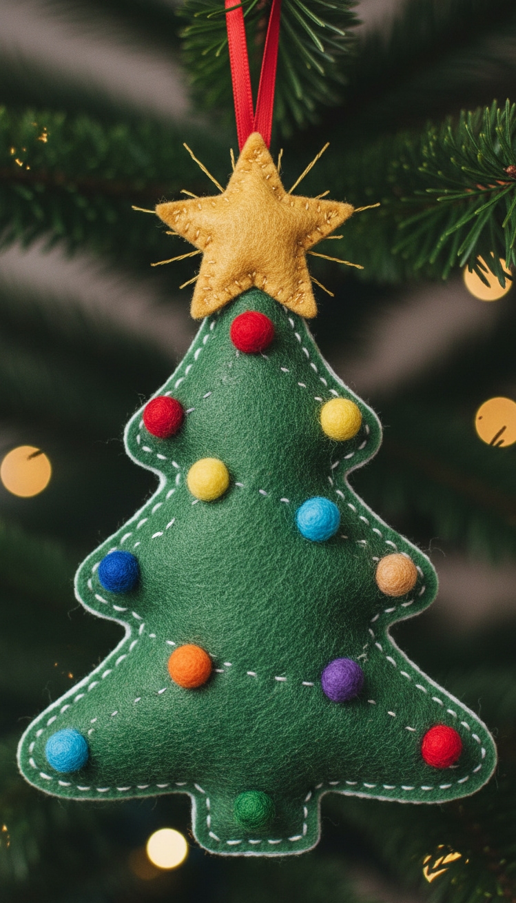 felt christmas ornaments - Felt Christmas Ornaments: Colorful Design - These felt ornaments bring a tactile charm to...