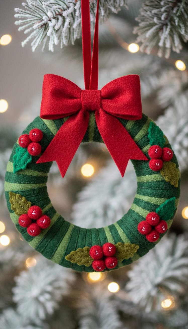 felt christmas ornaments - Felt Wreath Ornament Design Ideas - These felt wreaths feel so warm and inviting....