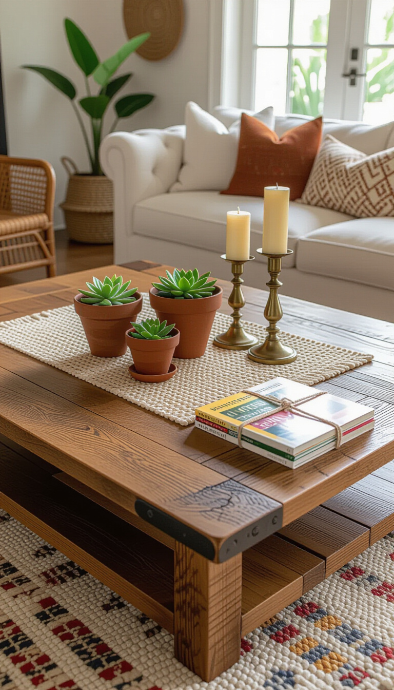 coffee table decor living room - Coffee Table Decor: Eclectic Living Room - This reclaimed wood coffee table anchors the room...