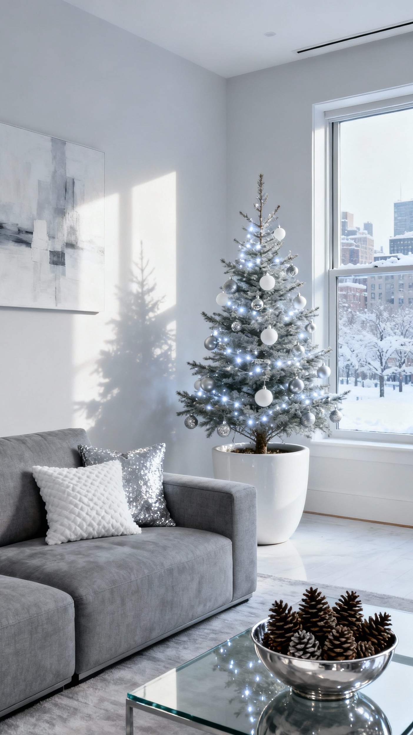 christmas decorations living room - Elegant Christmas Living Room Design - This minimalist Christmas tree immediately catches your eye,...