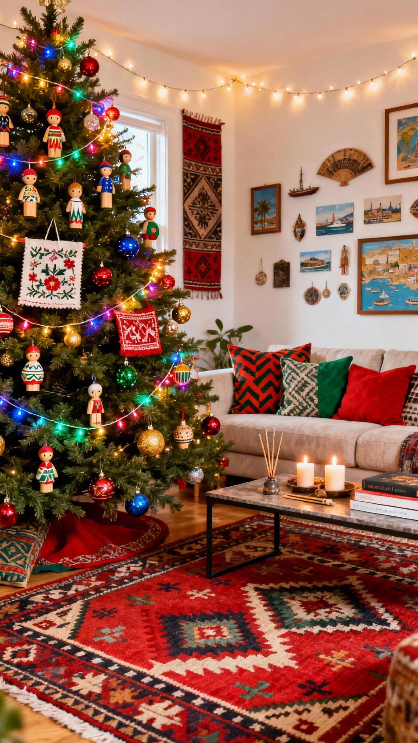christmas decorations living room - Global Christmas Living Room Design - The globally inspired Christmas tree immediately draws your...