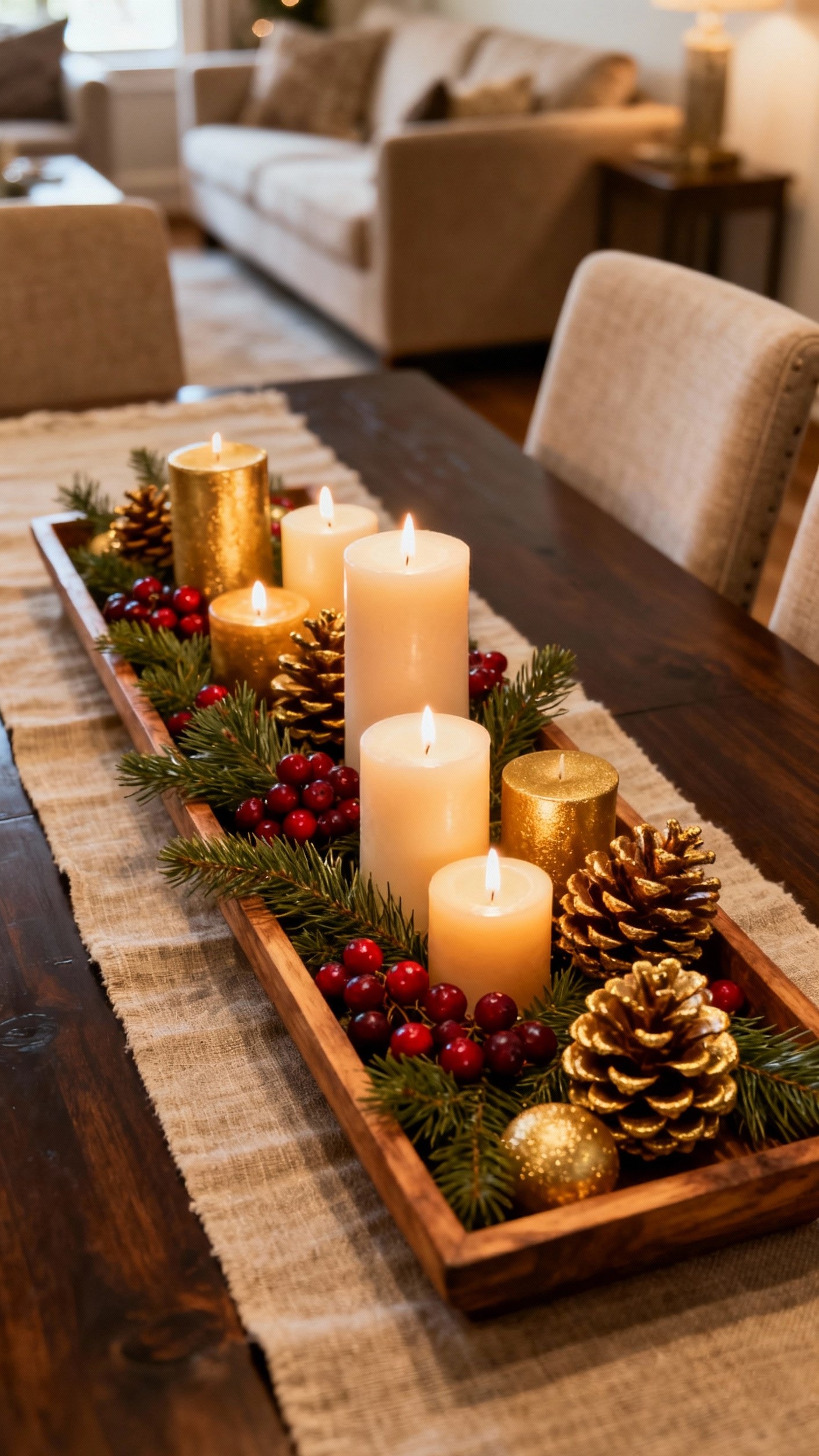 christmas decorations living room - Christmas Living Room Centerpiece Design - This Christmas centerpiece immediately draws your eye with...