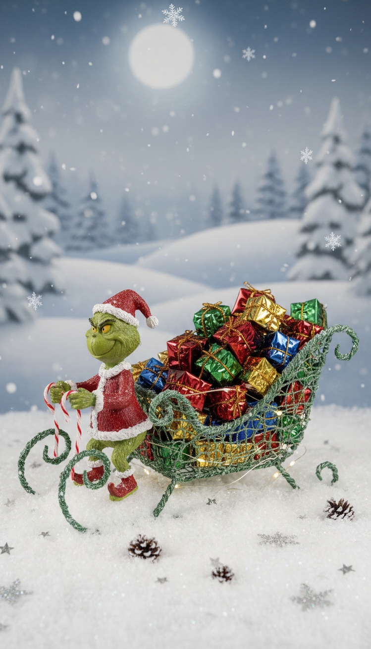 Grinch Centerpiece Ideas - Grinch Centerpiece: Sleigh Full of Cheer - The miniature sleigh, piled high with brightly wrapped...