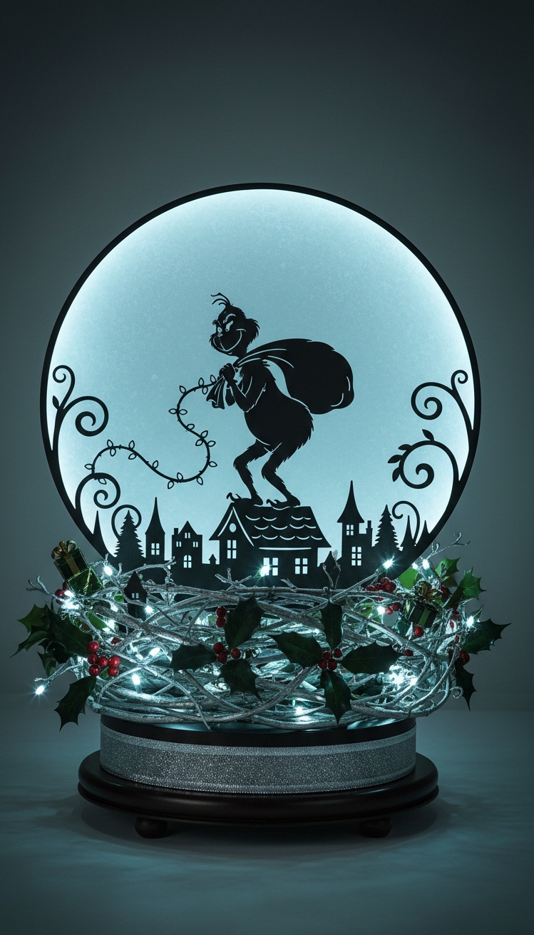 Grinch Centerpiece Ideas - Grinch Centerpieces: Dramatic Silhouette Designs - The Grinch silhouette steals the show, a dark...