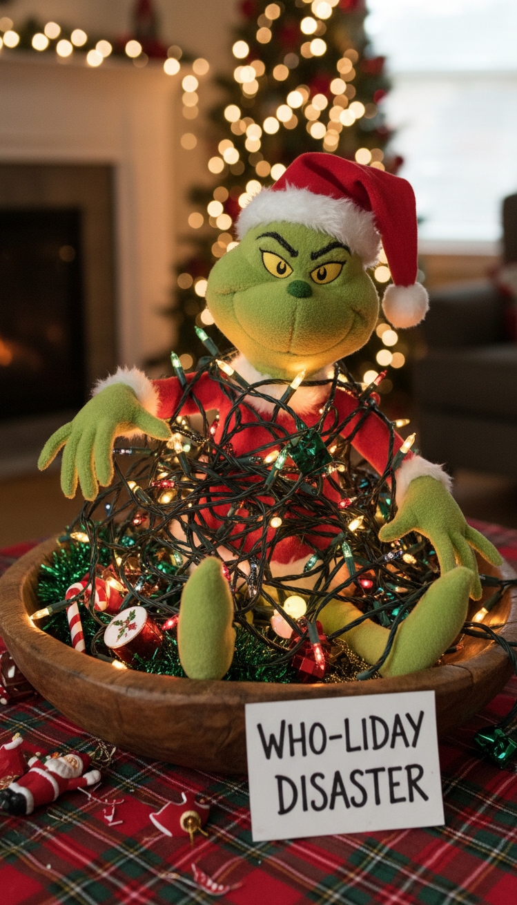 Grinch Centerpiece Ideas - Tangled Lights, Grinchy Table Design - The <a href=