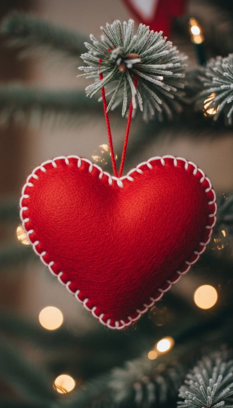 felt christmas ornaments - Felt Ornament Designs: Stitch by Stitch - The felt heart ornament, a bright cherry red,...