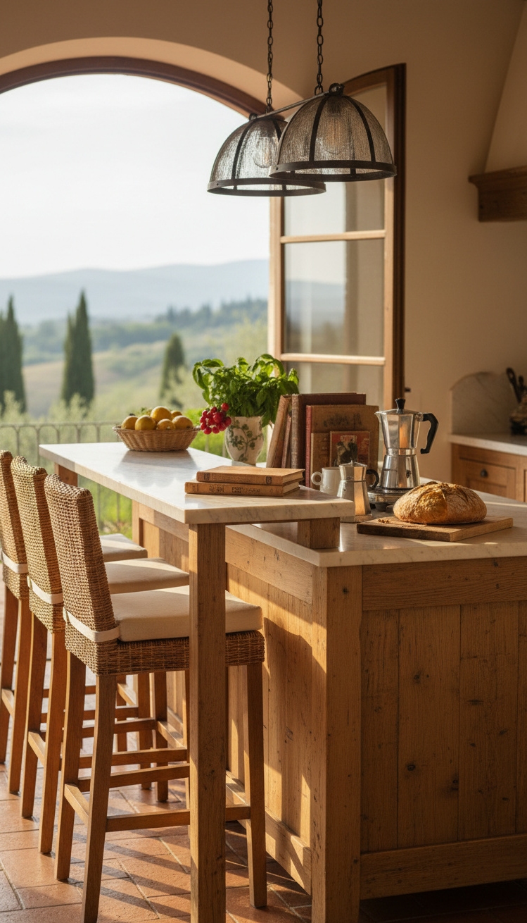 Modern Italian Kitchen Ideas - Modern Italian Kitchen Island Ideas - The kitchen island, clad in warm wood tones,...