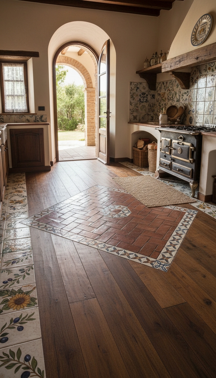 Modern Italian Kitchen Ideas - Modern Italian Kitchen Floor Designs - The warm hardwood flooring anchors this Italian kitchen,...