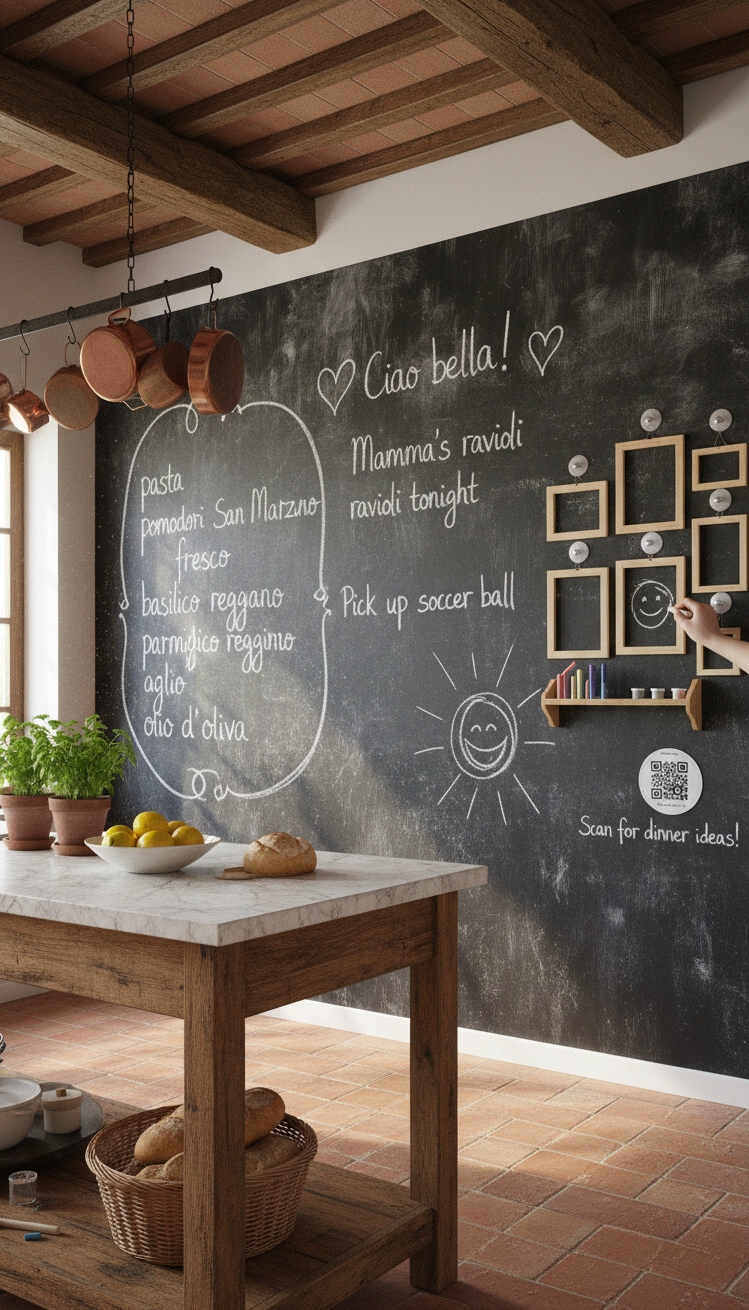 Modern Italian Kitchen Ideas - Chalkboard Walls in Italian Kitchens - The chalkboard wall anchors this Italian kitchen, its...