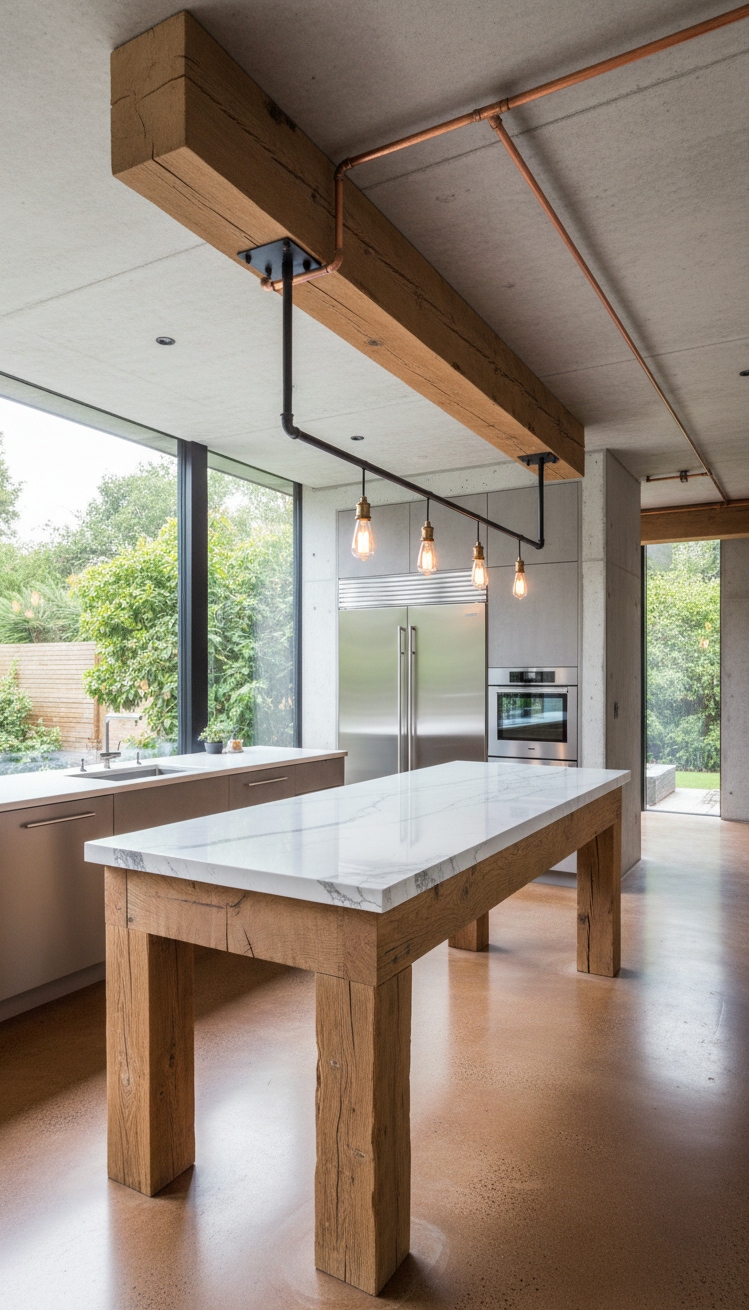exposed beams kitchen - Exposed Beams: Kitchen Design Statements - These exposed beams command attention, their rough texture...