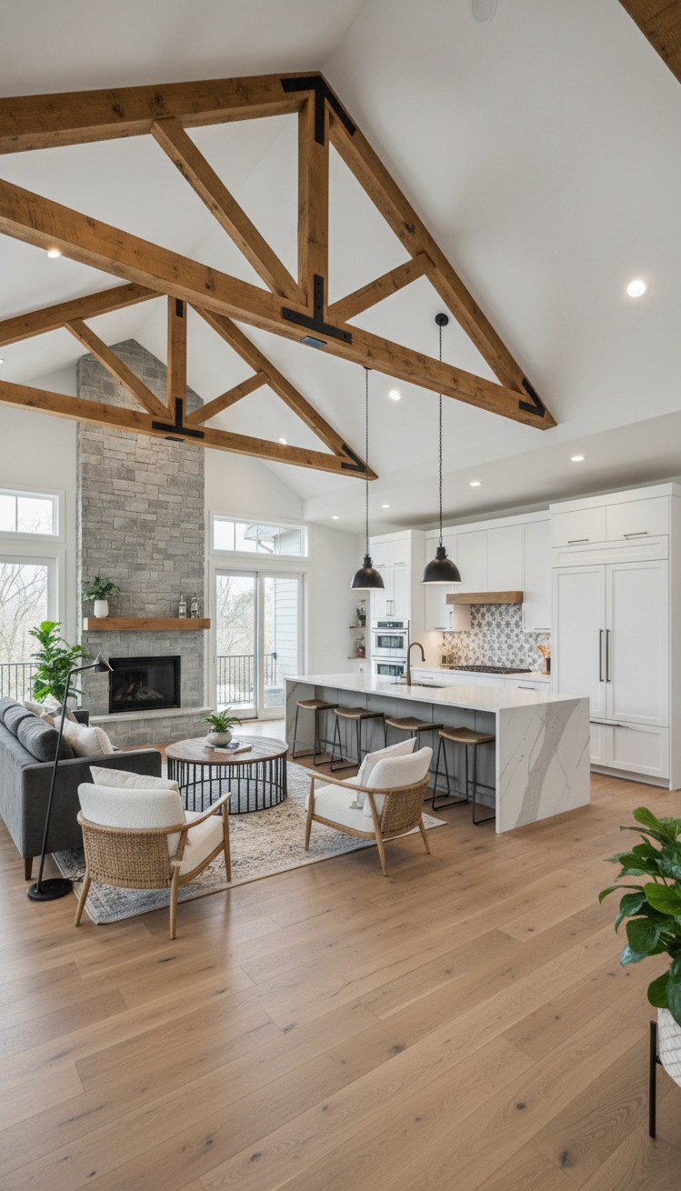 exposed beams kitchen - Exposed Beams: Kitchen Design Highlights - exposed beams kitchen - These exposed beams command attention, stretching across the...