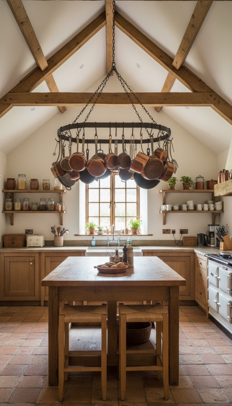 exposed beams kitchen - Exposed Beams: Rustic Kitchen Charm - These exposed beams command attention. Warm wood tones...