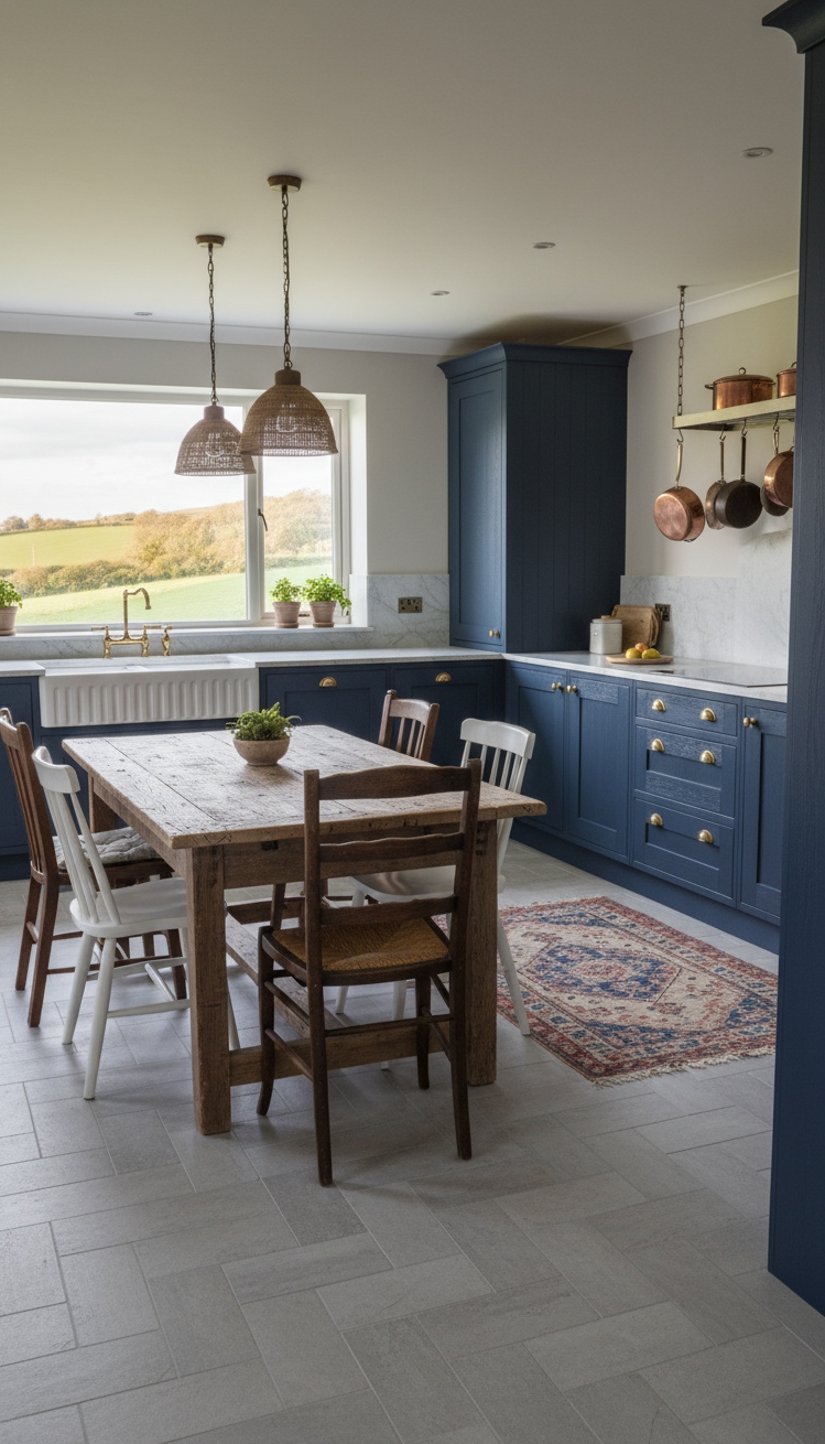 Light Grey Floors Kitchen - Light Grey Floors: Rustic Kitchen Charm - Light grey porcelain tile floors laid in a...