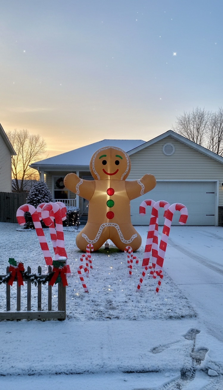 christmas garden decorations - Christmas Garden: Candy Cane Design - That giant gingerbread man cheerfully anchors this holiday...