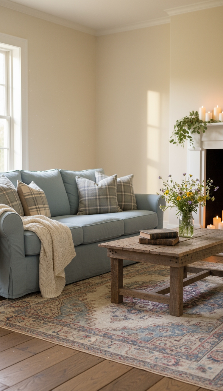 Light Blue Couch Living Room Ideas - Light Blue Couch: Cozy Living Room Ideas - The light blue slipcovered sectional immediately invites you...