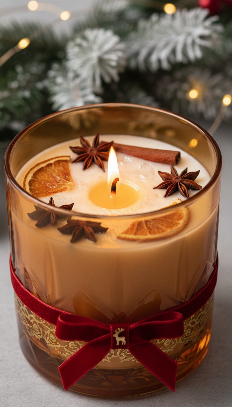 luxury christmas decor - Elegant Christmas Candlelight Design - The Christmas candle glows warmly, its flame dancing...