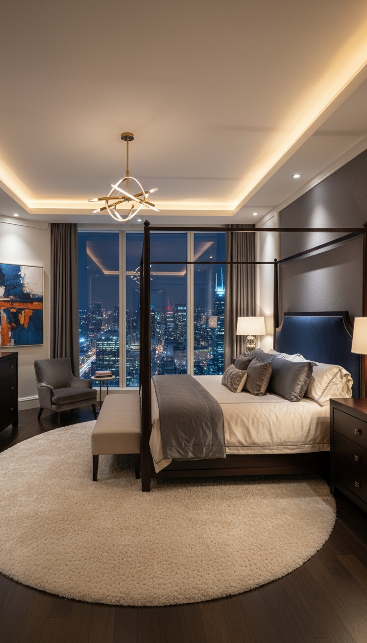 luxury bedroom master design - City View Master Bedroom Designs - Floor-to-ceiling windows dominate this luxury bedroom, framing a...