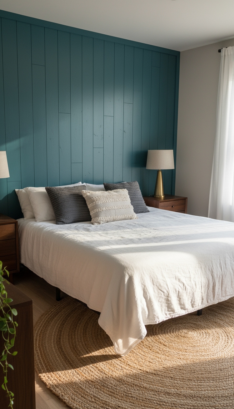 Accent Wall Behind Bed - Teal Shiplap: A Bedroom Accent Wall - That teal shiplap accent wall is the star...