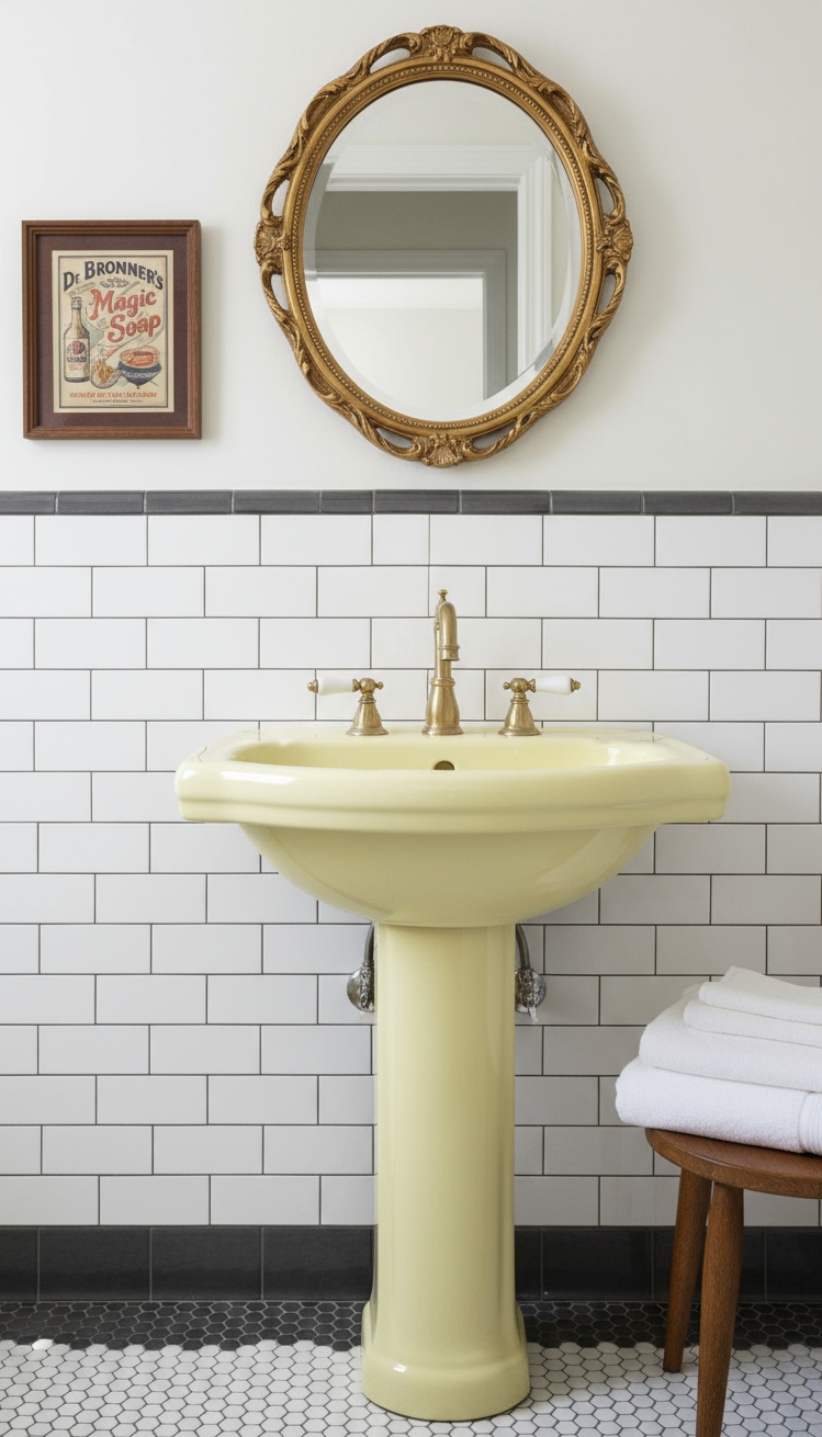 Trending Bathroom Colors - Bathroom Color Trends: Sunny Yellow Style - This sunny yellow pedestal sink instantly brightens the...