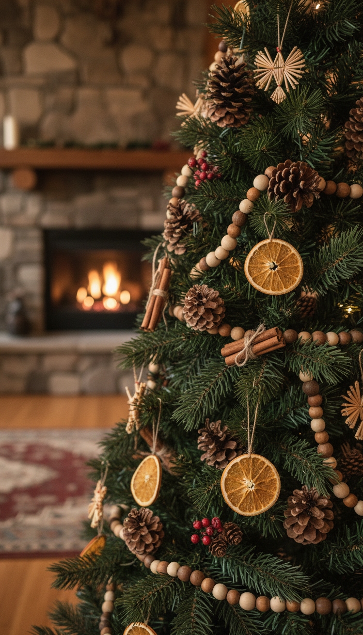 christmas tree decor ideas - Earthy Christmas Tree Decor Inspiration - This Christmas tree whispers of cozy cabin nights...
