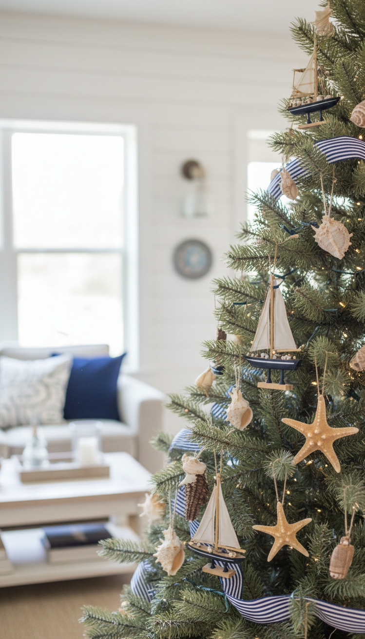 christmas tree decor ideas - Nautical Christmas Tree Decor Inspiration - This nautical Christmas tree instantly transports you to...