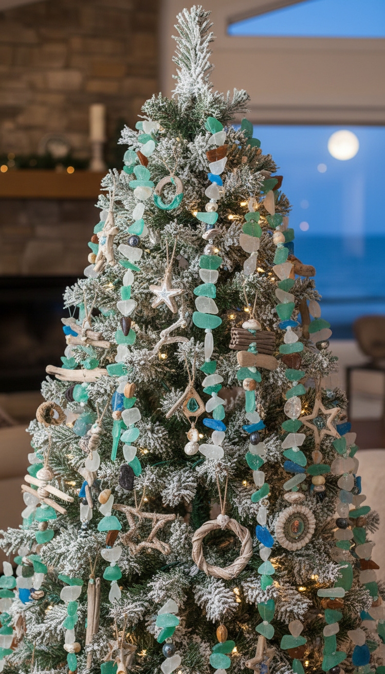 christmas tree decor ideas - Coastal Christmas Tree Decor Ideas - This Christmas tree shimmers with a coastal elegance,...