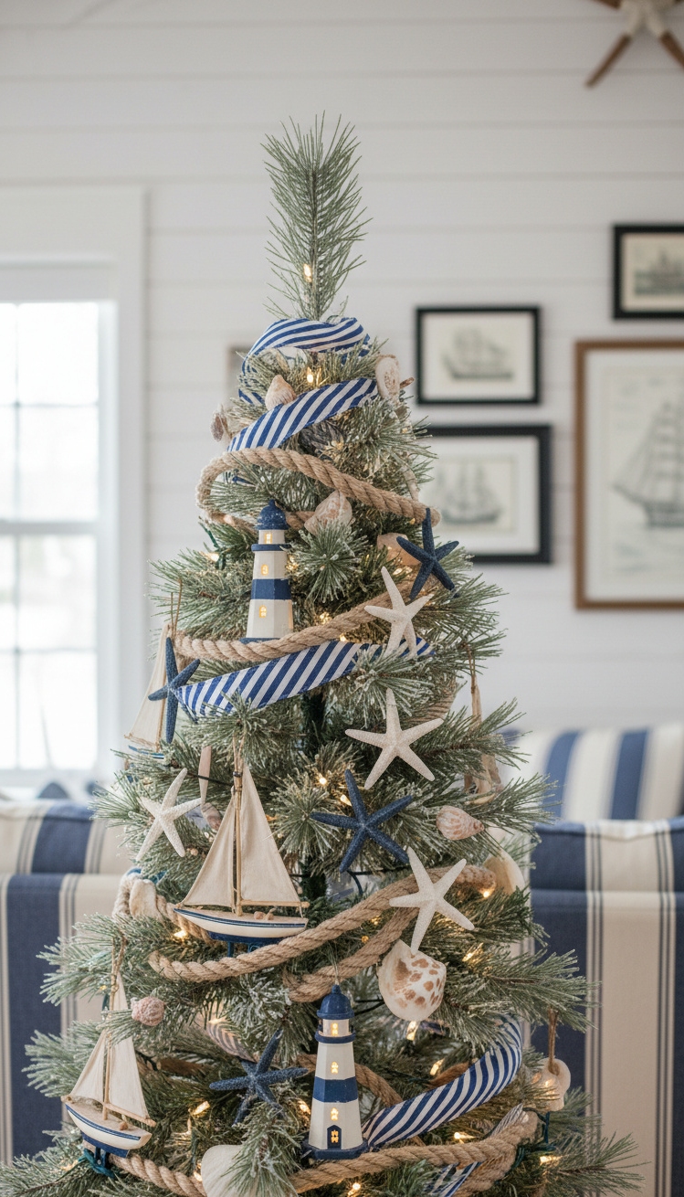 christmas tree decor ideas - Coastal Christmas Tree Decor Ideas - christmas tree decor ideas - This coastal Christmas tree whispers of seaside holidays...