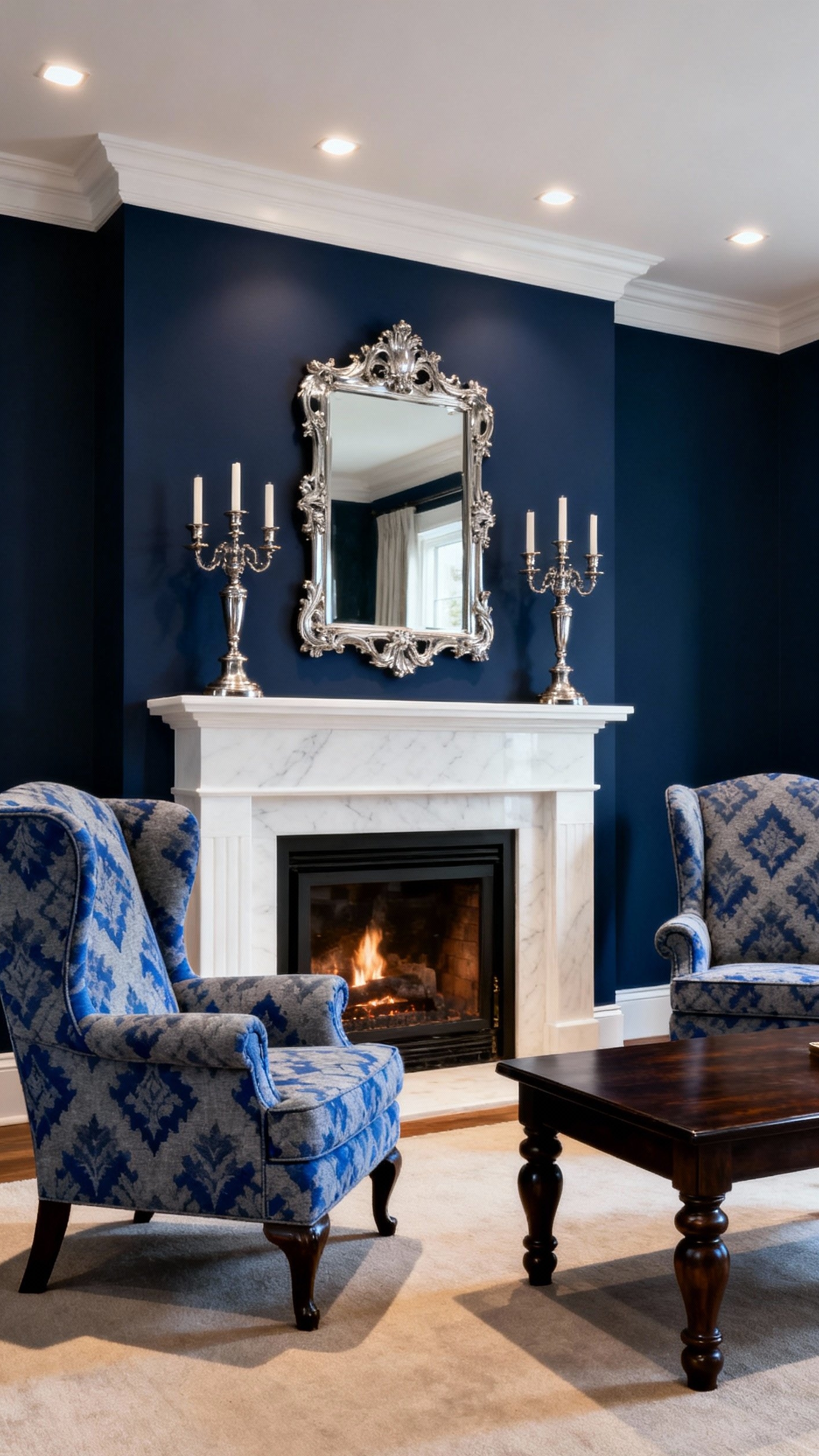 Glamorous transitional living room - Glamorous Transitional Living Room Design - Glamorous transitional living room - The marble fireplace immediately captures your attention, its...