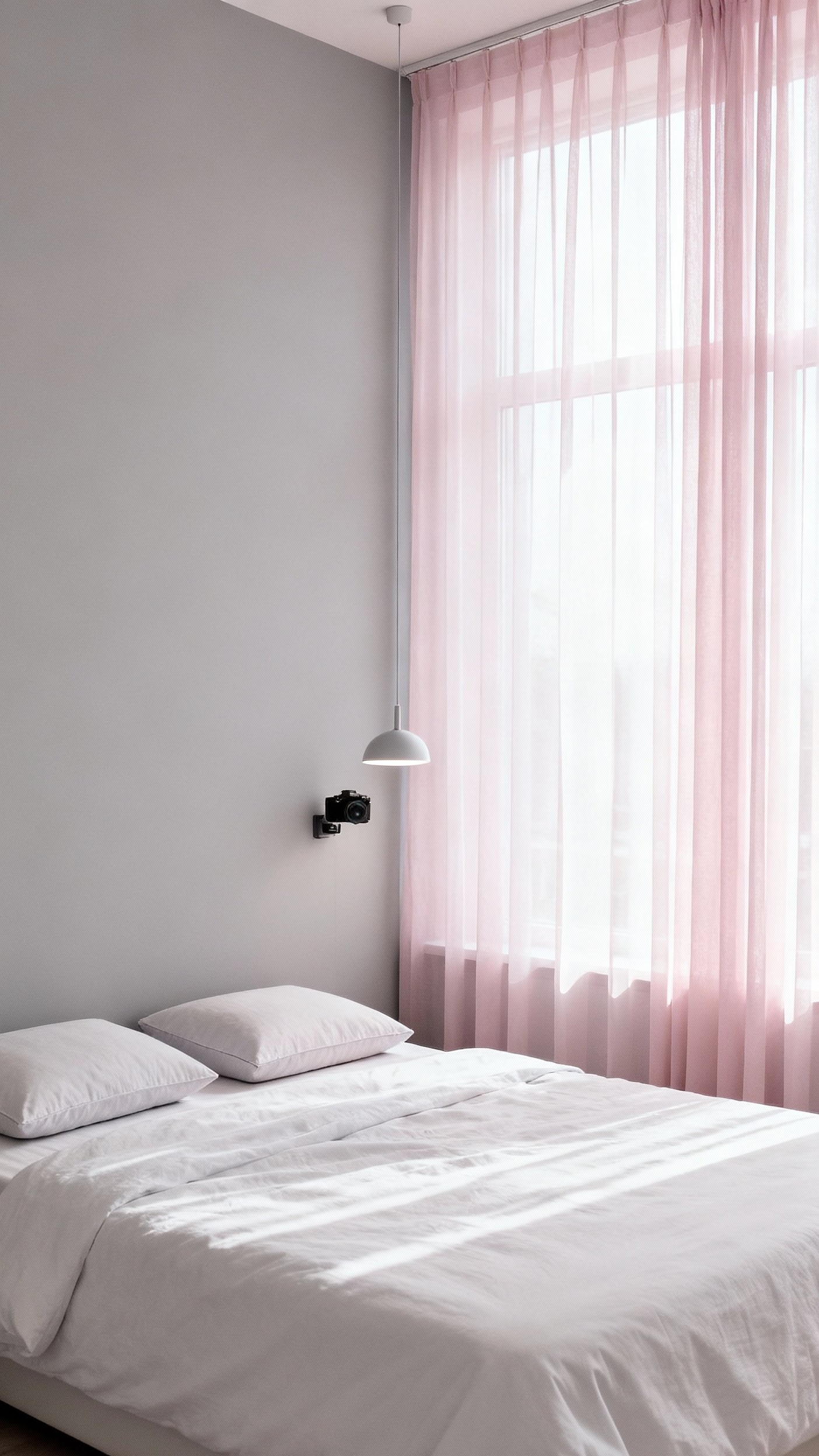 pink curtains bedroom ideas - Pink Curtains: Minimalist Bedroom Serenity - These whisper-pink curtains instantly soften the bedroom, their...