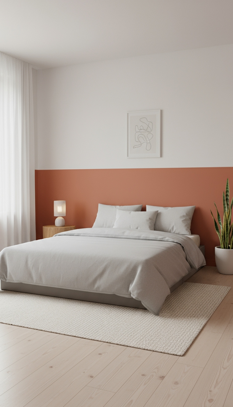 Accent Wall Behind Bed - Painted Half-Wall: Minimalist Bedroom Accent - The half-wall accent steals the show in this...