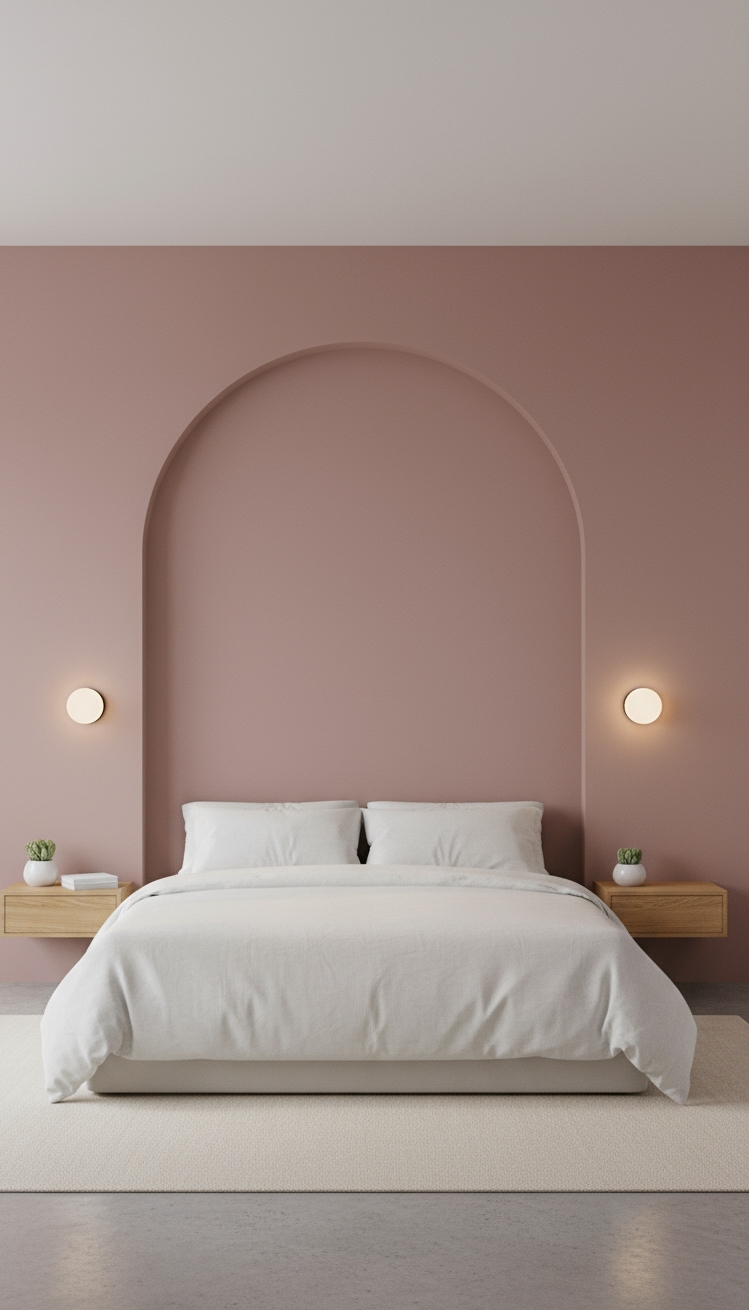 Accent Wall Behind Bed - Arched Accent Wall Bedroom Design - The blush pink arch immediately draws your eye,...