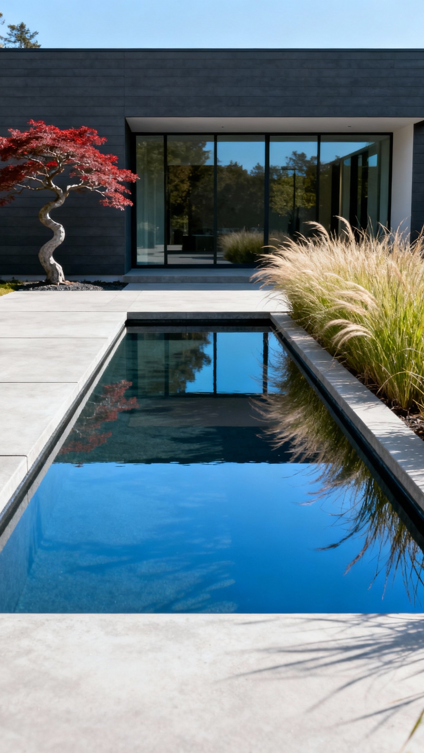 front yard landscape - Reflecting Pools: Modern Front Yard Elegance - The reflecting pool immediately captures your gaze, its...