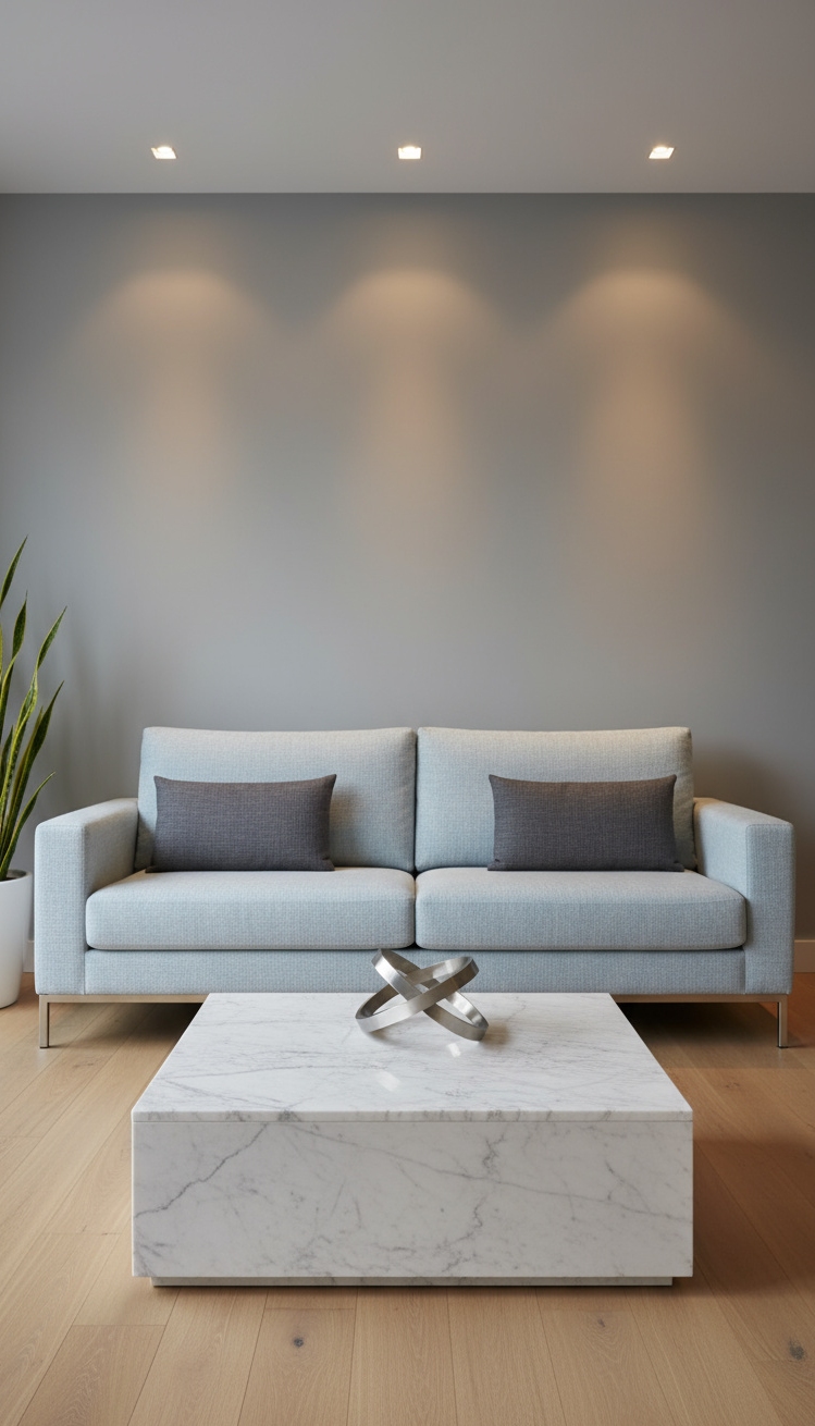 Light Blue Couch Living Room Ideas - Light Blue Couch: Minimalist Living Room Design - The light blue linen sofa immediately draws you...